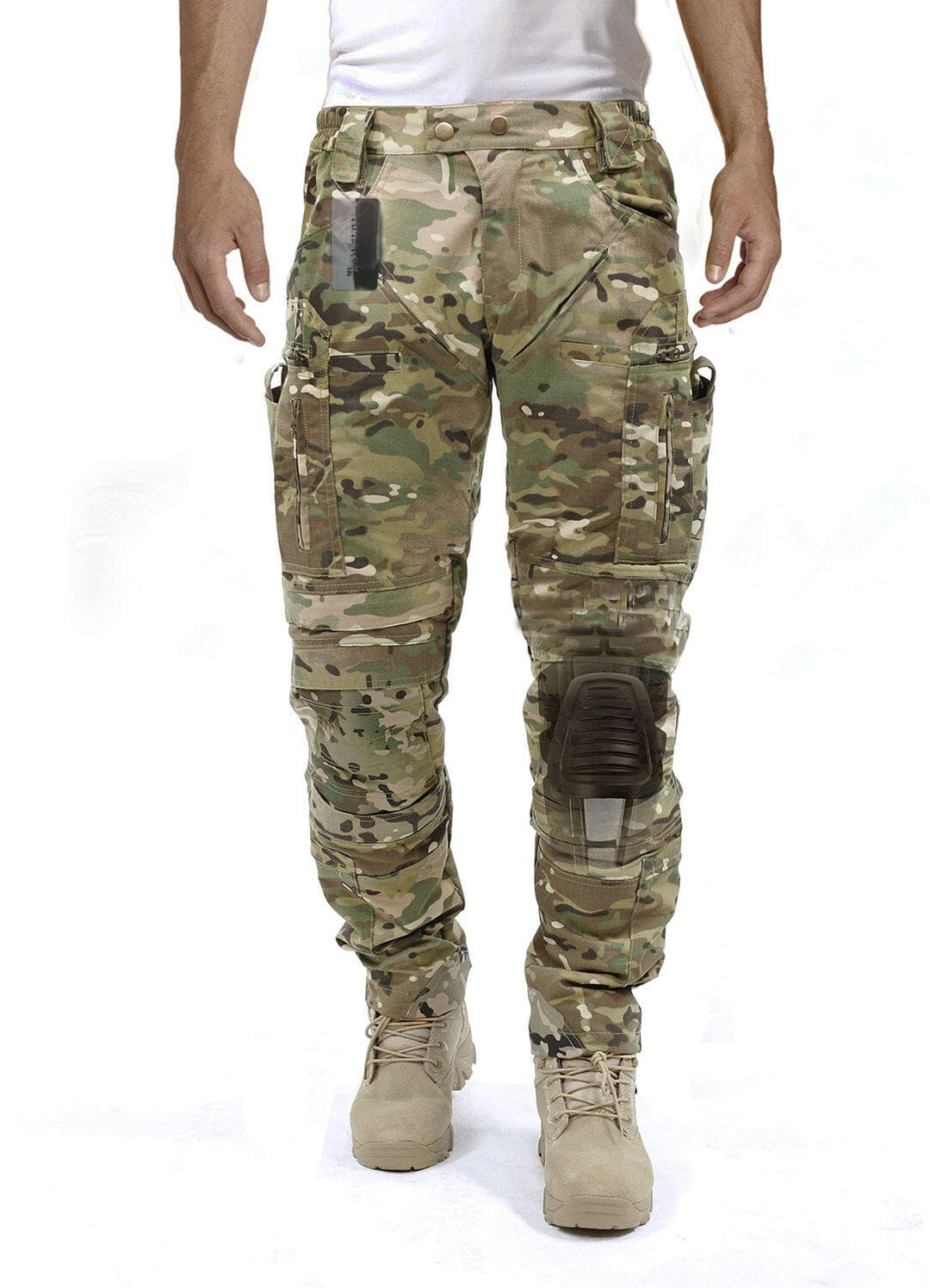 Tactical men's cargo pants, featuring knee pads & multiple utility pockets for adventure.