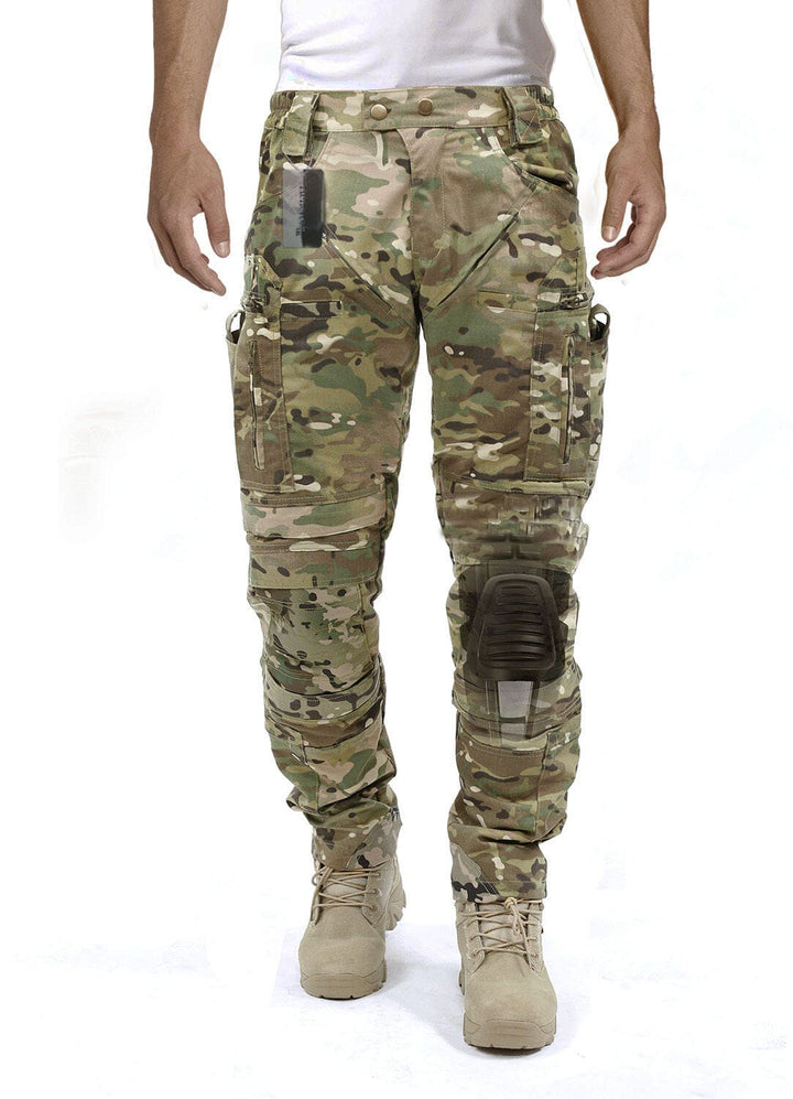 Tactical men's cargo pants, featuring knee pads & multiple utility pockets for adventure.