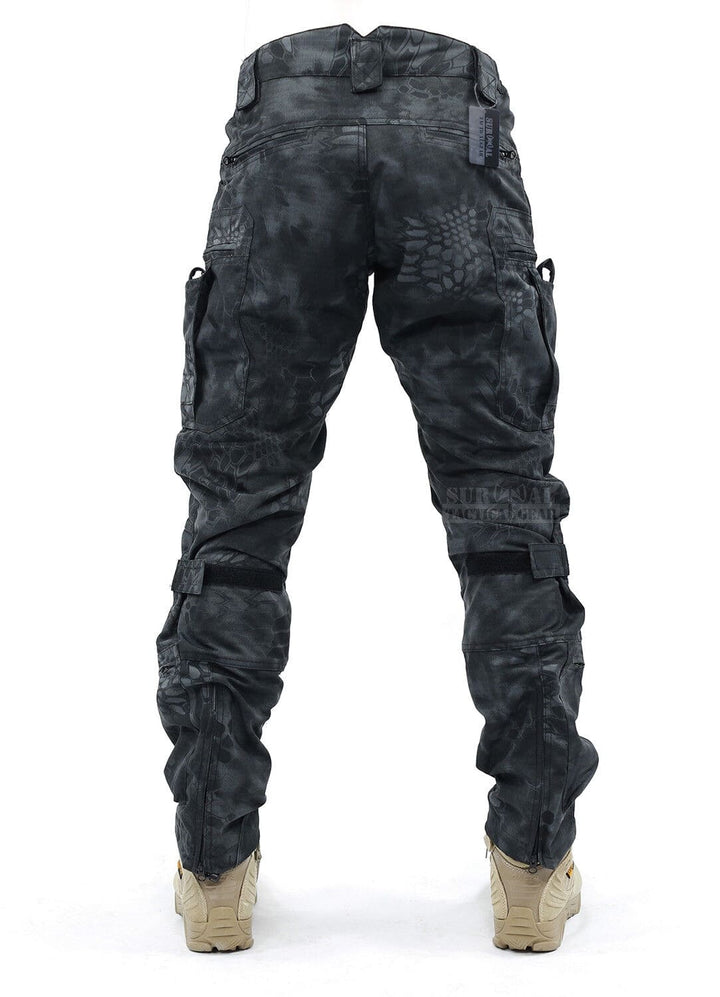 Adventure-ready men's cargo trousers in olive green, with strong knee protection & ample storage.