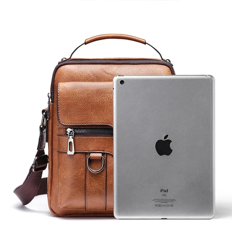 Classic men's work bag or travel bag; a durable shoulder/crossbody with an adjustable strap for essentials.