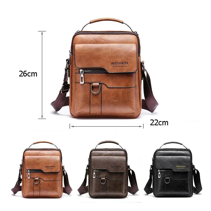 Classic men's accessory; a durable shoulder bag with adjustable strap, perfect gift for him, in light brown.