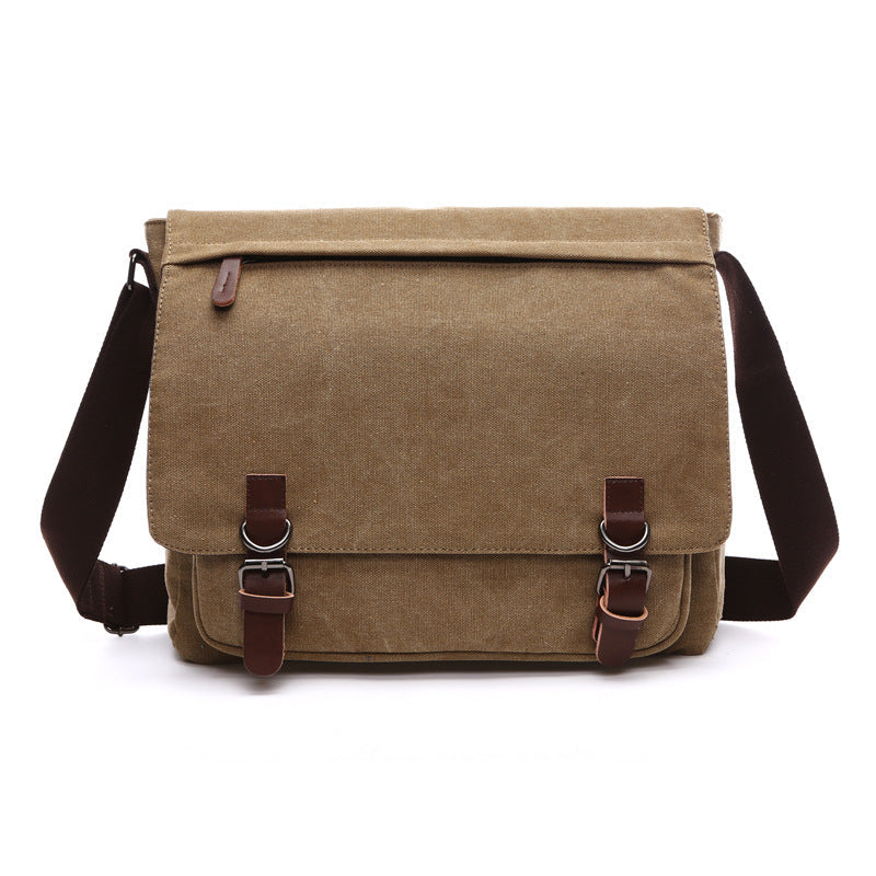 Men's durable messenger bag with secure buckle straps, ideal for everyday carry, work, or school. Strong and stylish.