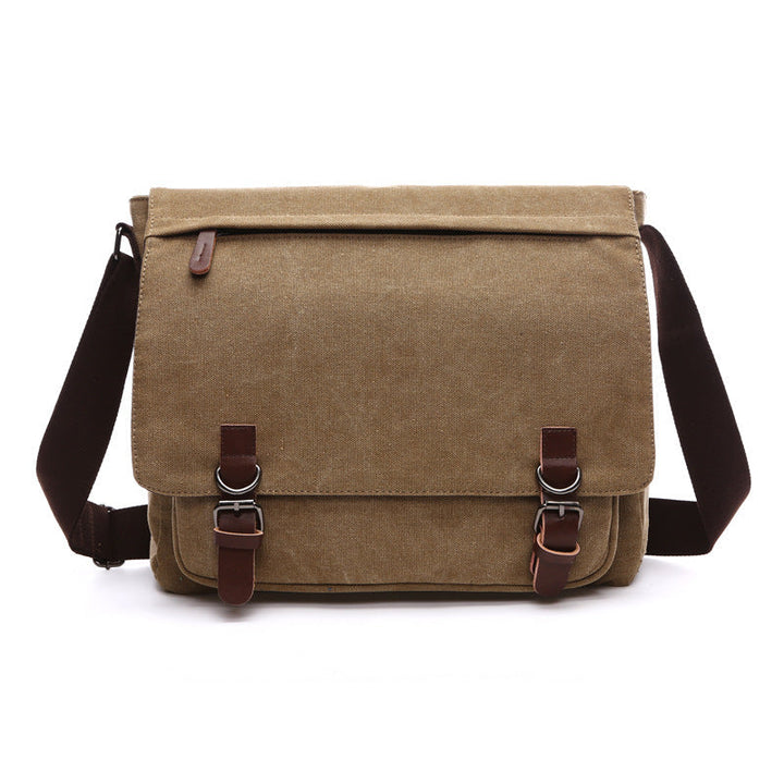 Men's durable messenger bag with secure buckle straps, ideal for everyday carry, work, or school. Strong and stylish.