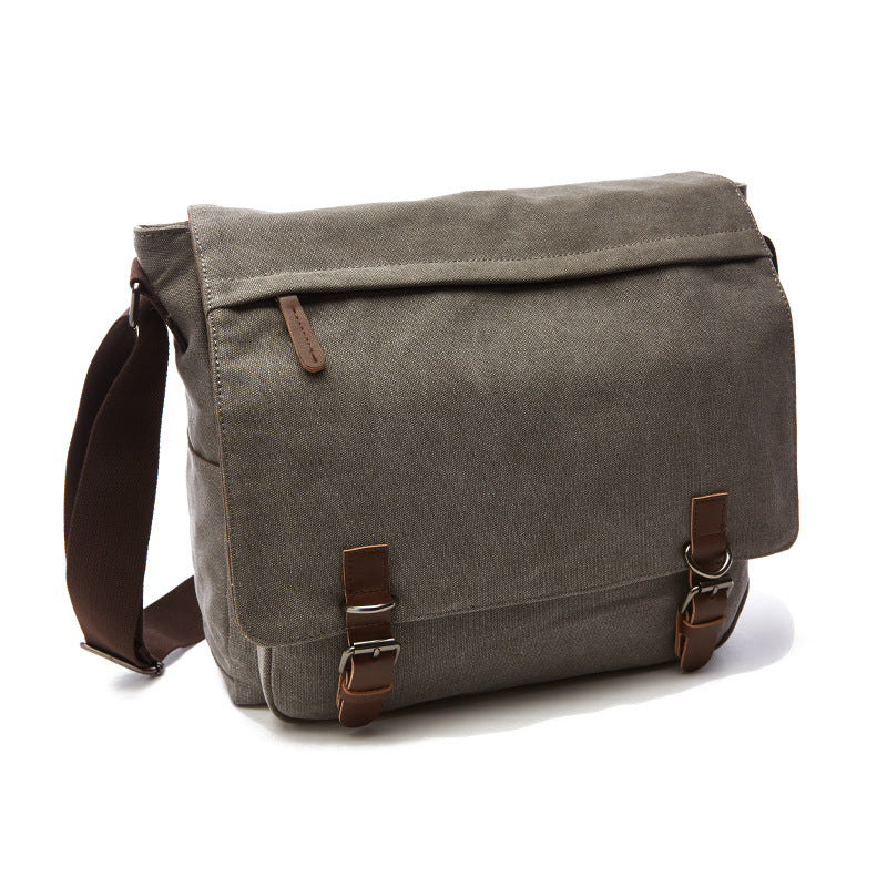Robust men's messenger bag with strong buckle straps, ideal as a work bag, school bag, or travel crossbody.