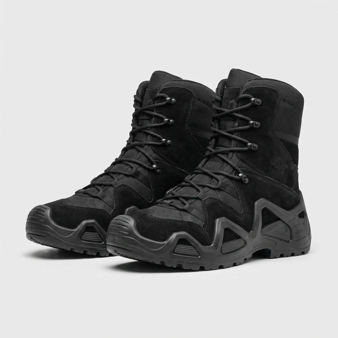 Secure lacing & sturdy build of mid-top men's hiking boots for optimal trail support.