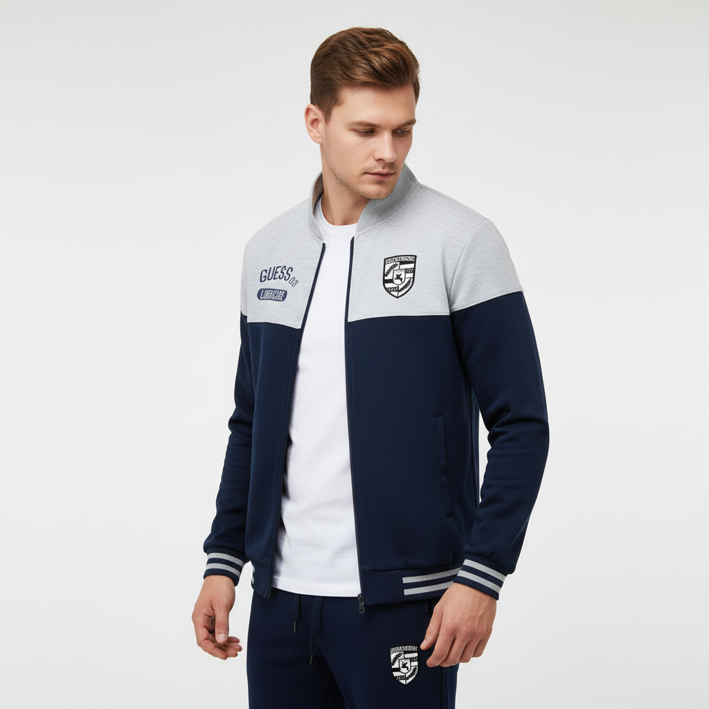 Men's Eddie baseball tracksuit with full zipper & elastic cuffs for athletic wear & casual comfort.