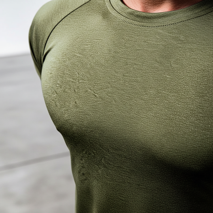 Athletic men's performance wear, short-sleeve training shirt for gym, quick-dry & breathable.