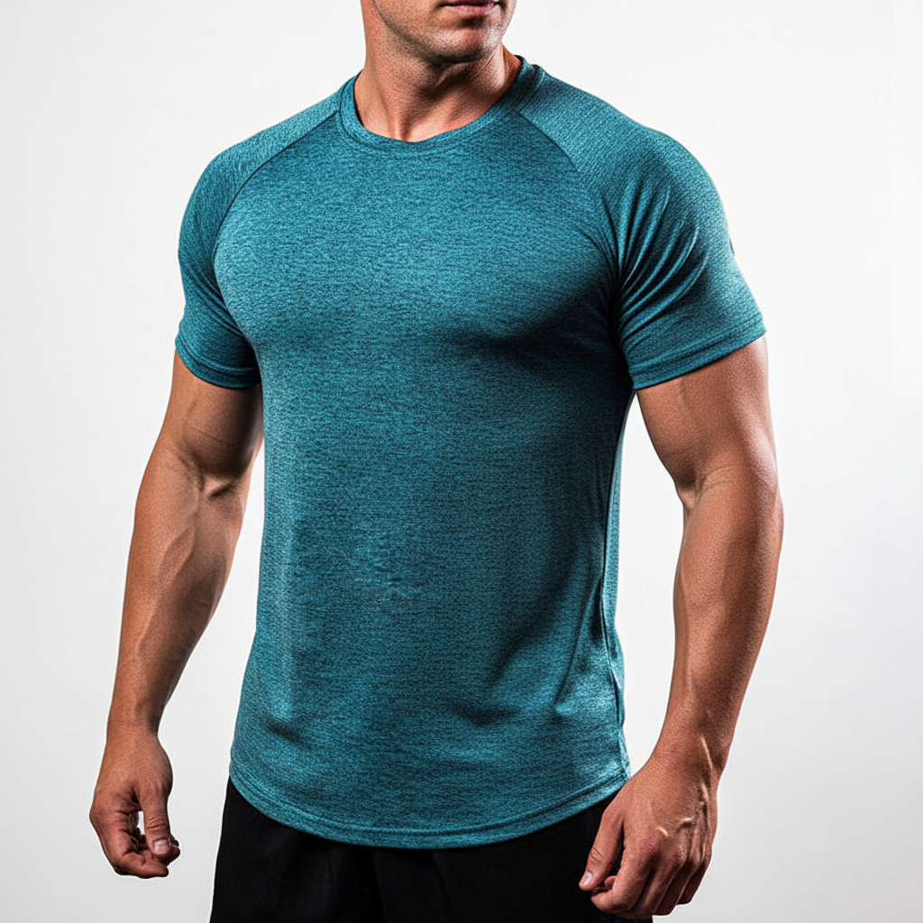 Quick-dry men's performance shirt, short-sleeve workout top, breathable gym apparel by Edwin.