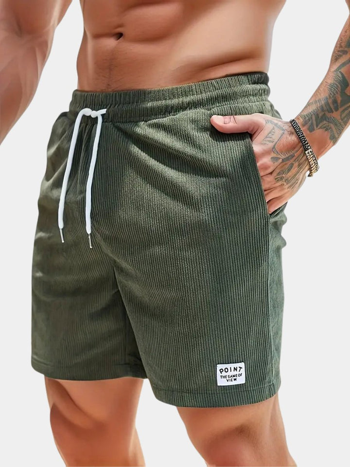 Men's elastic waist swim shorts, quick-dry fabric, ideal for summer beach & pool wear.