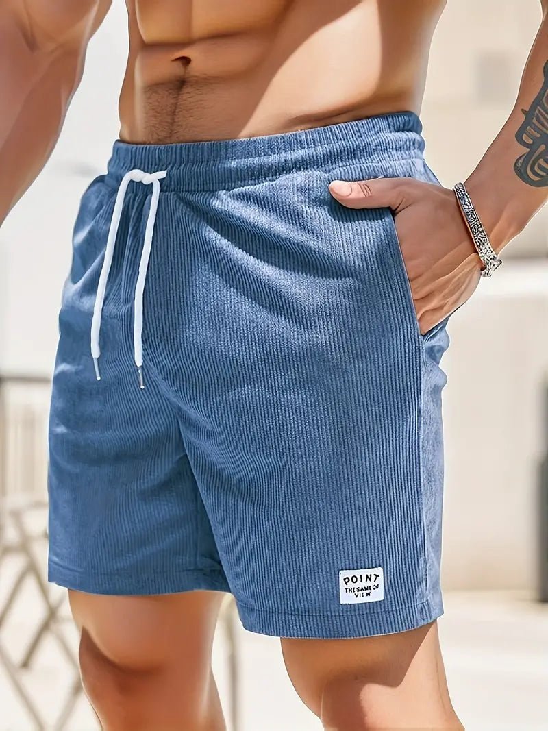 Solid color men's swimwear shorts, elastic waist & quick-dry for stylish summer beachwear.