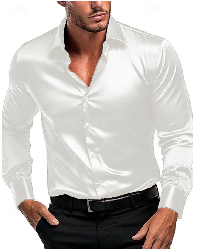 Versatile men's long sleeve shirt with elegant satin sheen, Italian collar, ideal for special occasions.