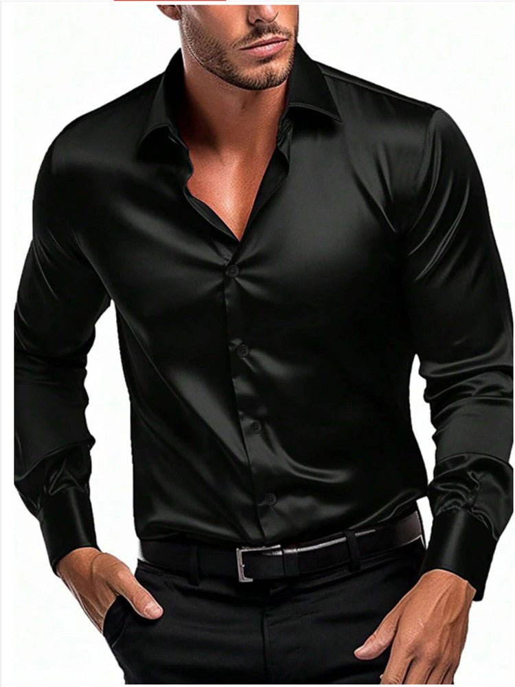 Classic men's formal shirt: long sleeve, luxurious satin sheen, sophisticated Italian collar.