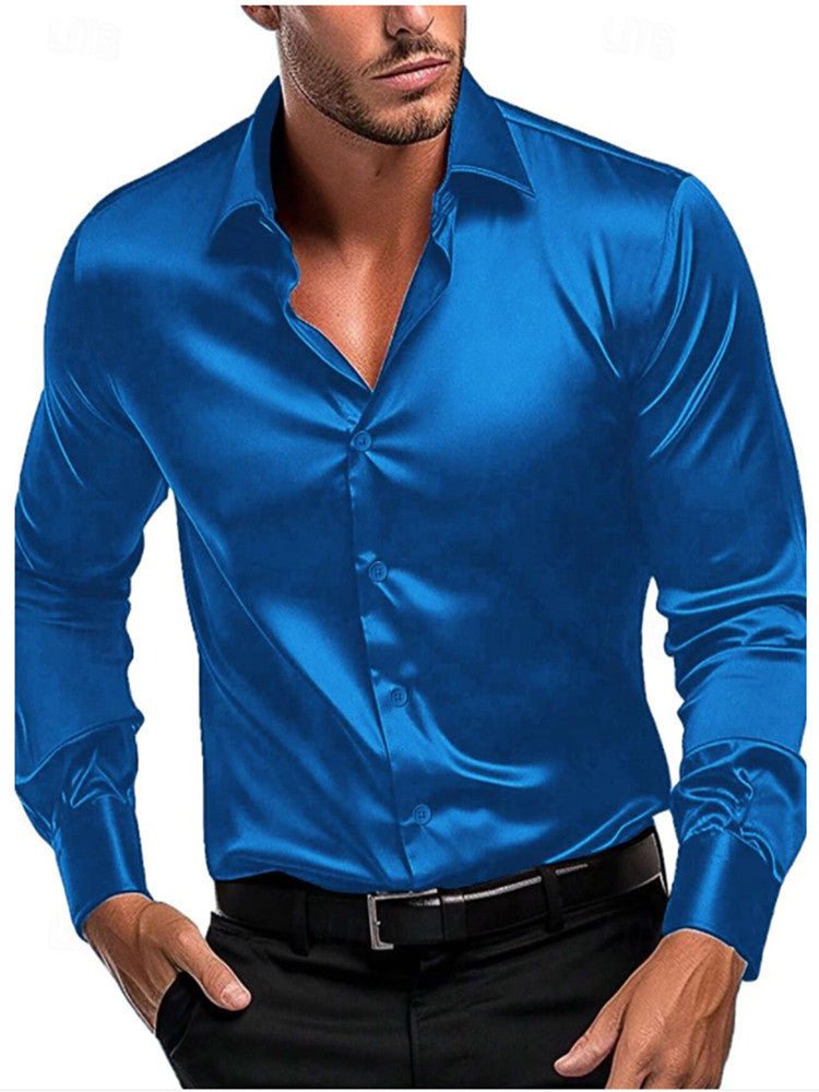 High-quality men's dress shirt, long sleeve, elegant satin finish, and a distinguished Italian collar.