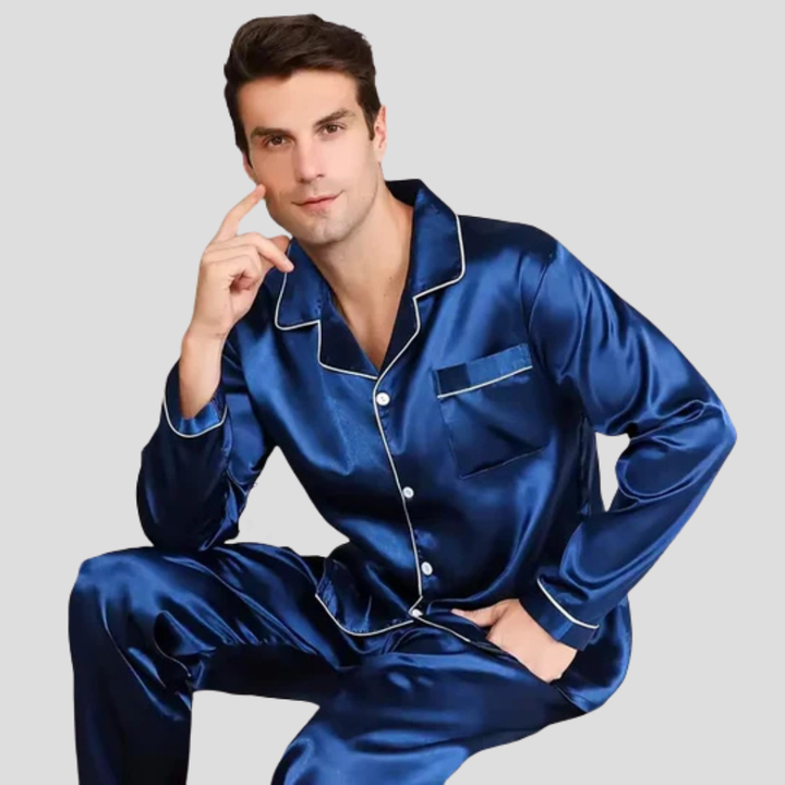 Comfortable men's pajama set for elegant sleepwear or relaxed loungewear, a great gift for him.