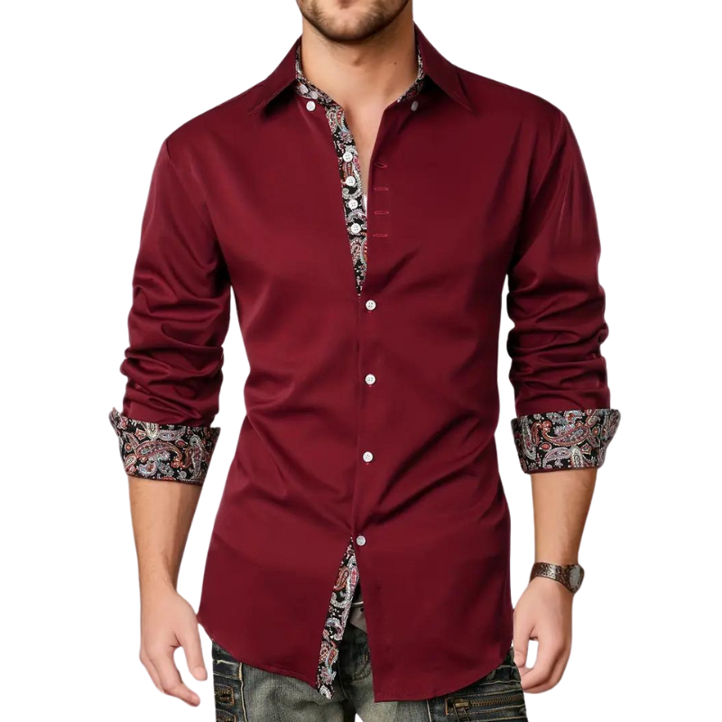 Back view of a slim fit men's elegant party shirt, emphasizing its modern design and comfort for social events.