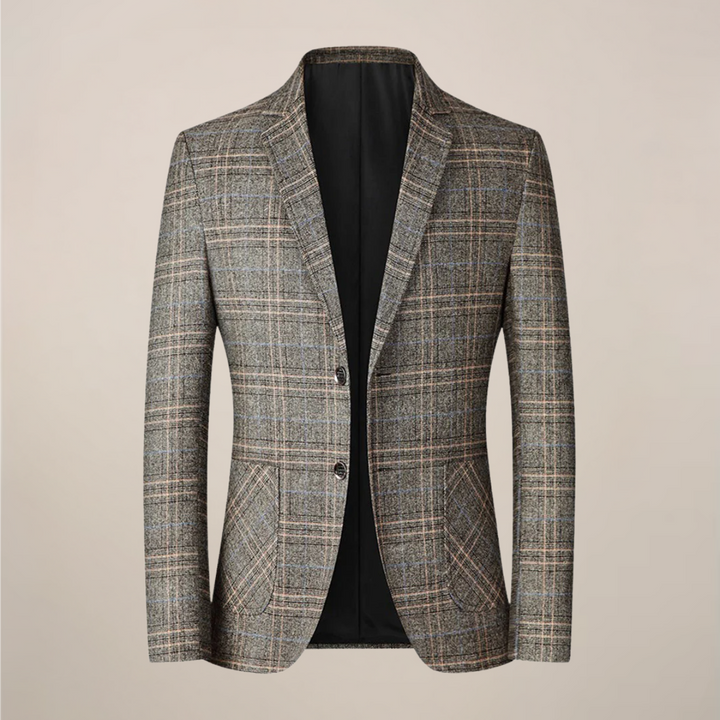 Men's elegant slim fit blazer with intricate embroidery, one-button design, perfect for formal events.