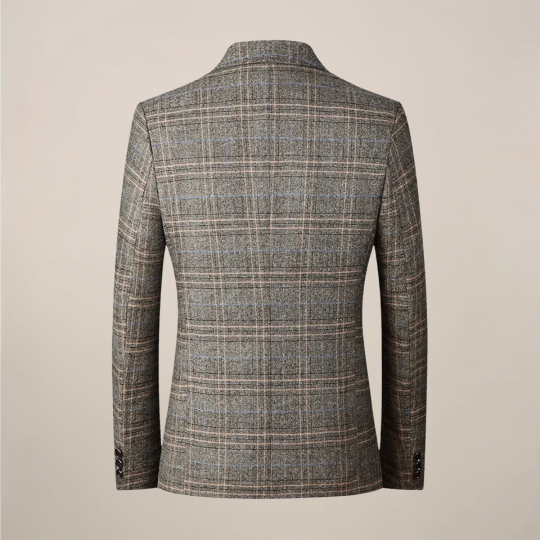 Detailed view of gold thread embroidery on a men's modern slim fit blazer, ideal for special occasions.