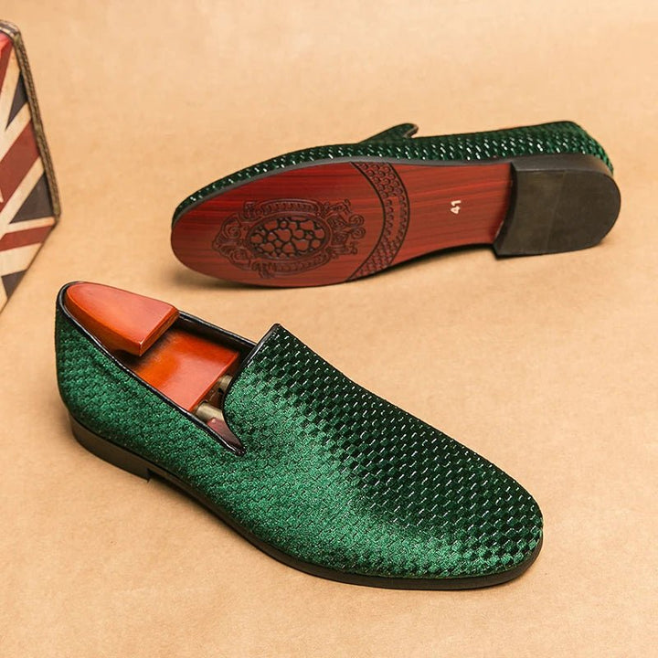 Men's elegant slip-on loafers with stylish woven design, ideal for smart casual wear & luxury fashion.