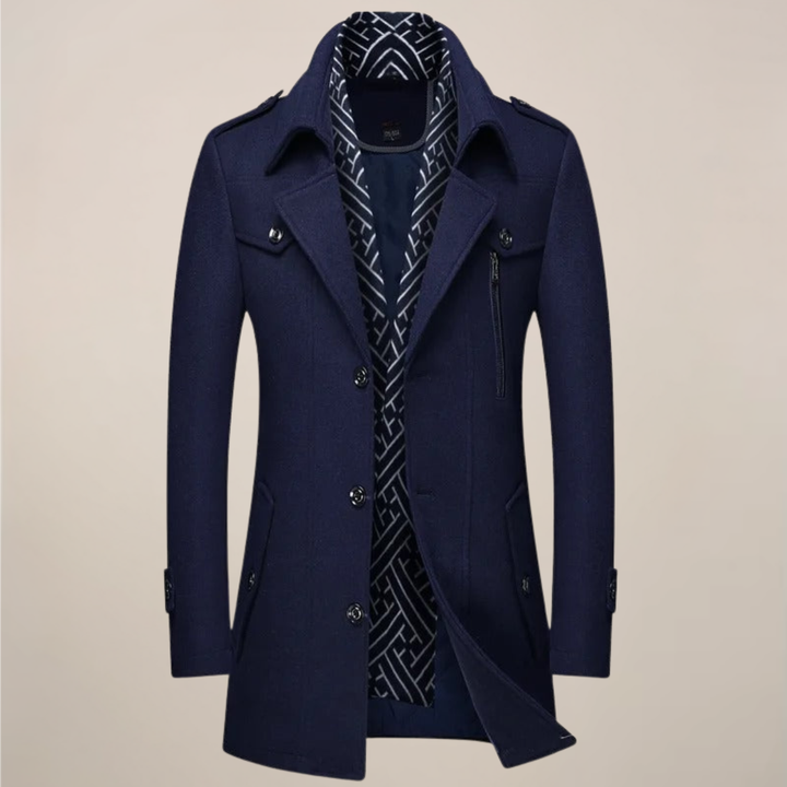 Men's elegant tailored winter overcoat for cold weather, a stylish long coat for formal or business casual.