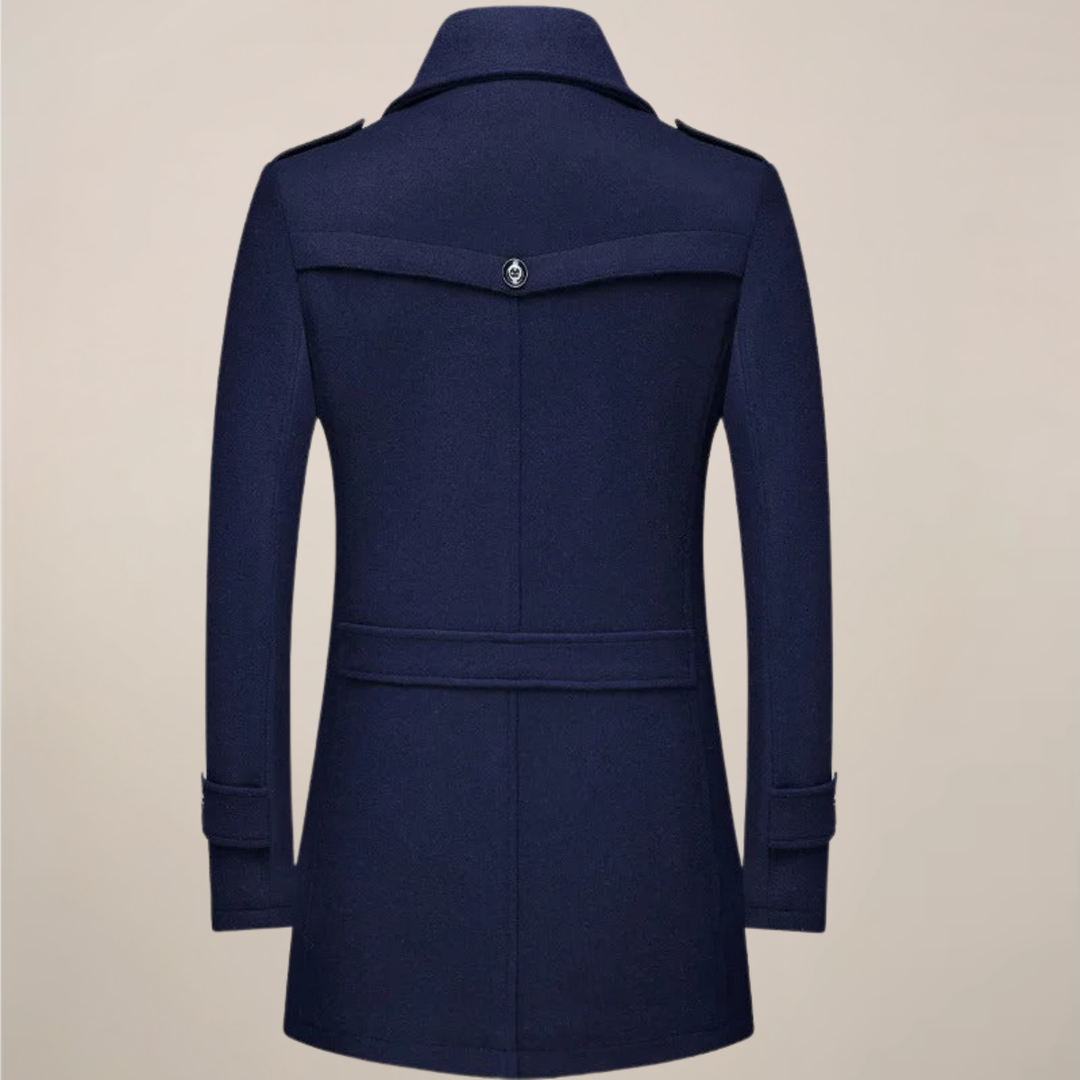 Stylish men's long trench coat, perfect formal wear or business casual outerwear for elegant winter fashion.