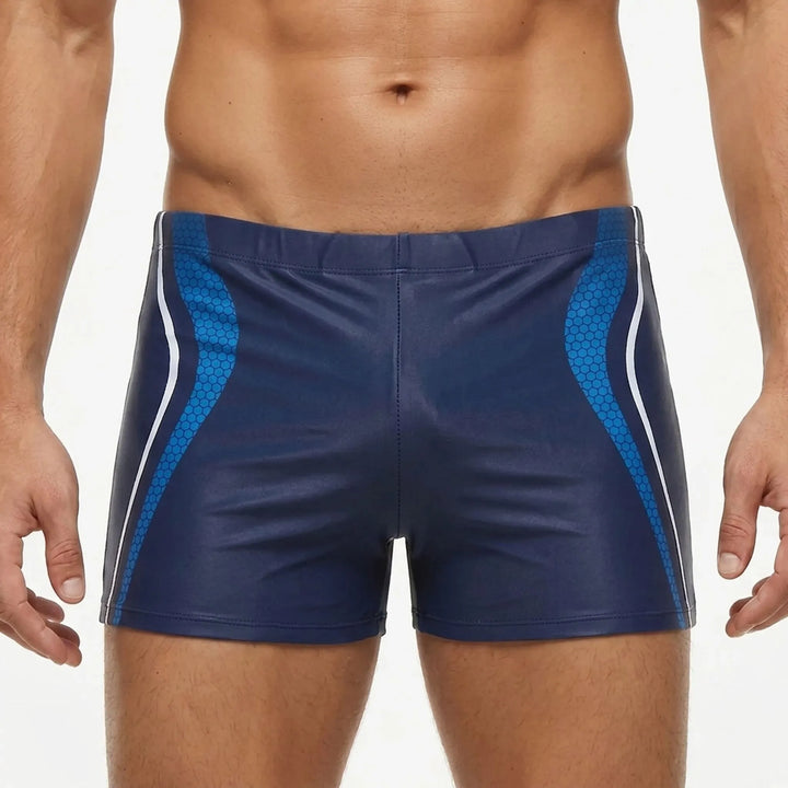 Versatile men's fitted swim shorts, suitable for pool, beach, and intense water sports, ensuring free movement.