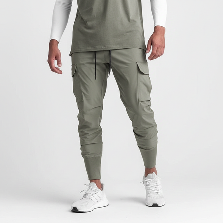 Athletic men's jogger pants. Flexible fit & stretch fabric perfect for gym, activewear or streetwear comfort.