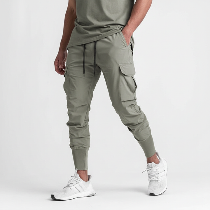 Stretch fabric men's joggers. Functional pockets, ideal for comfortable casual wear, gym workouts & streetwear.