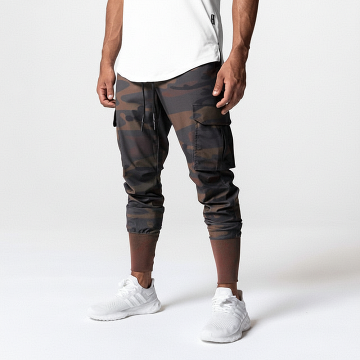 Flexible men's jogger pants with functional pockets. Superior comfort and stretch for active lifestyles.