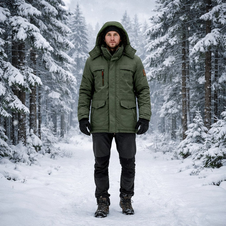 Durable men's FrostGuard winter parka. Insulated & padded for extreme cold, offering superior warmth & comfort.