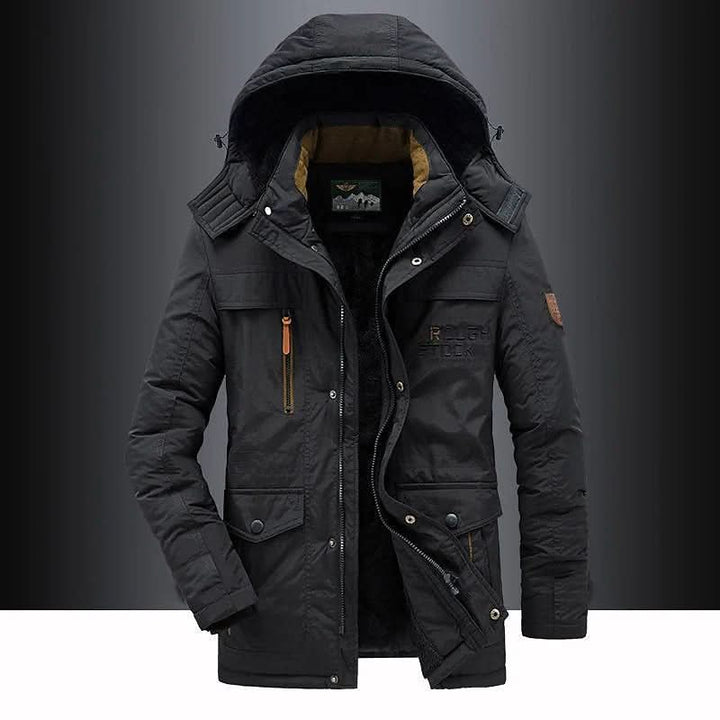 Warm men's insulated winter coat. FrostGuard parka offers extreme cold protection for outdoor activities.