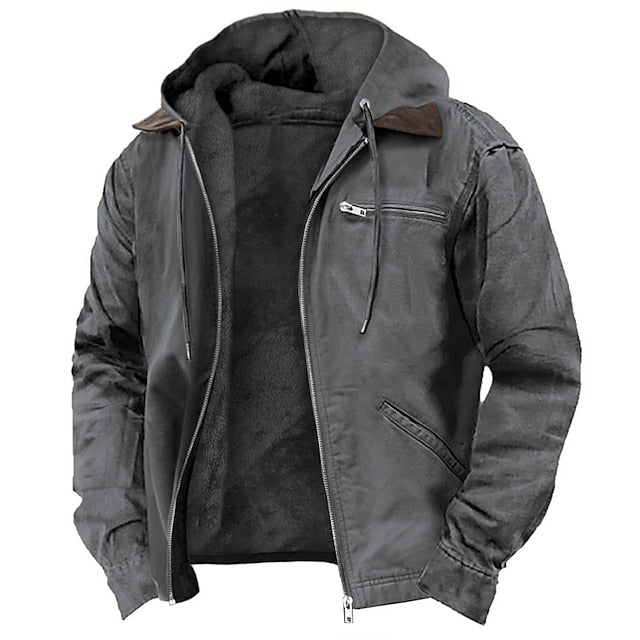 Stylish men's hooded jacket, ideal for transitional seasons. Lightweight outdoor outerwear, full zip, perfect for casual wear.