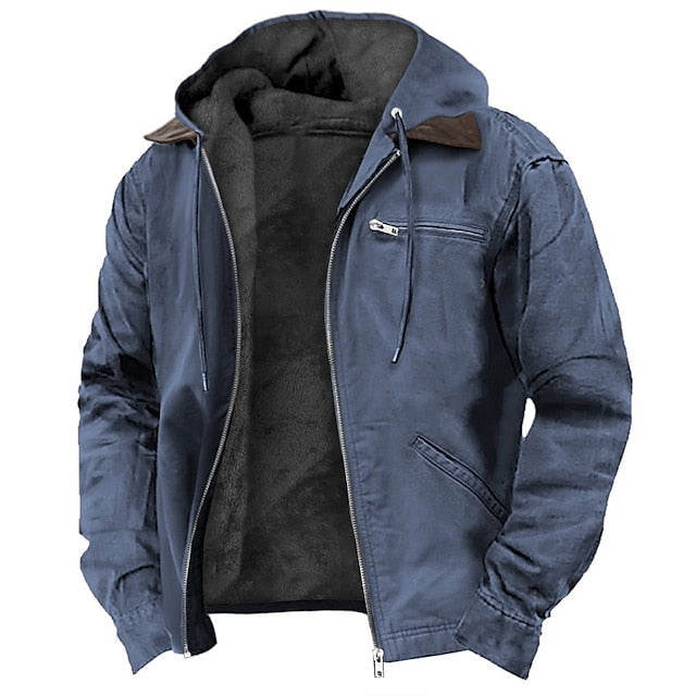 Lightweight men's hooded jacket for mild outdoor conditions. Full zip transitional weather outerwear, great for layering.