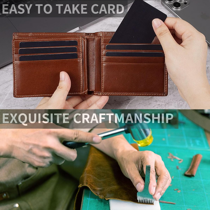 Premium genuine leather bifold wallet for men, RFID protected, ideal secure accessory gift.