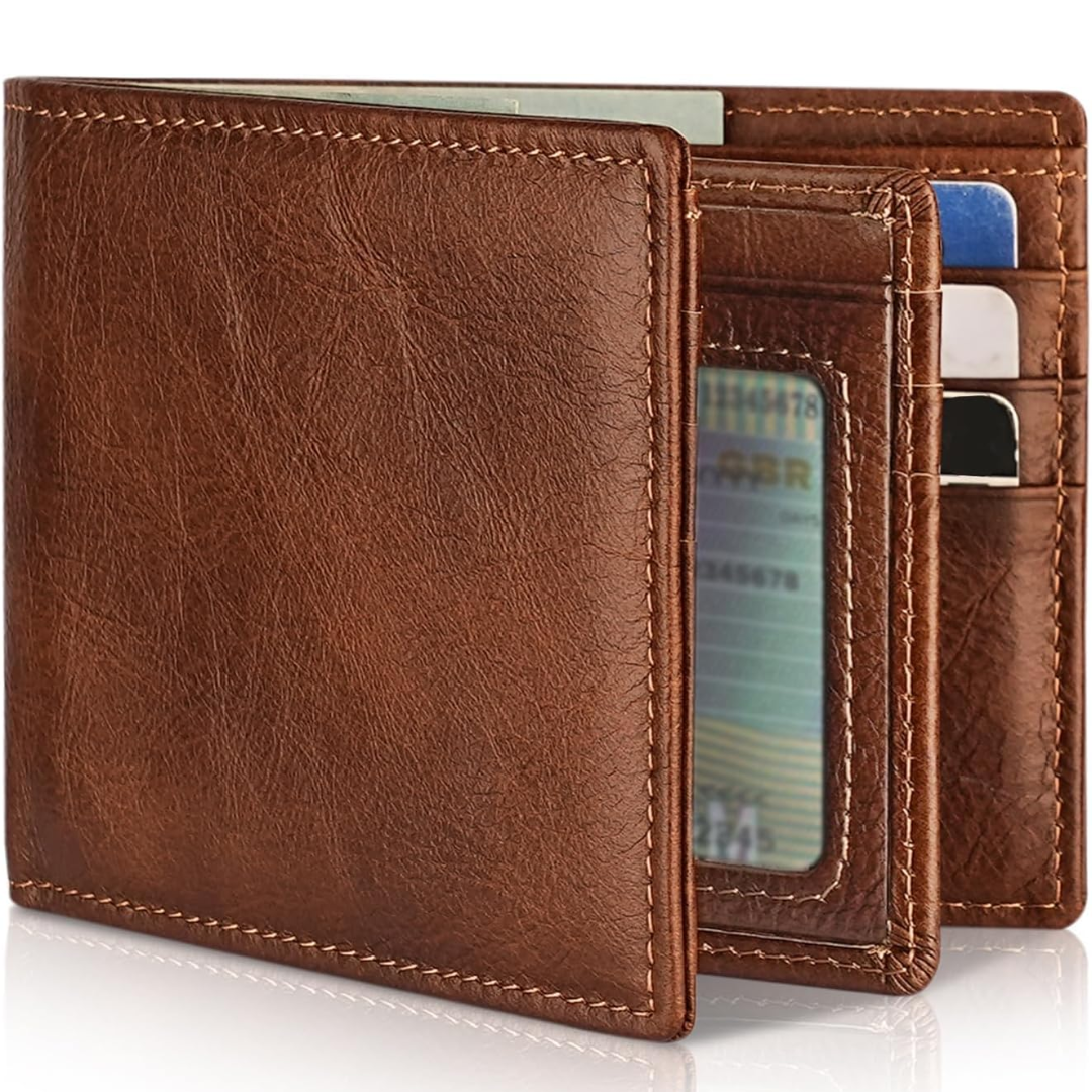 Durable genuine leather men's wallet, RFID protected for ultimate security.