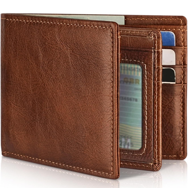 Durable genuine leather men's wallet, RFID protected for ultimate security.