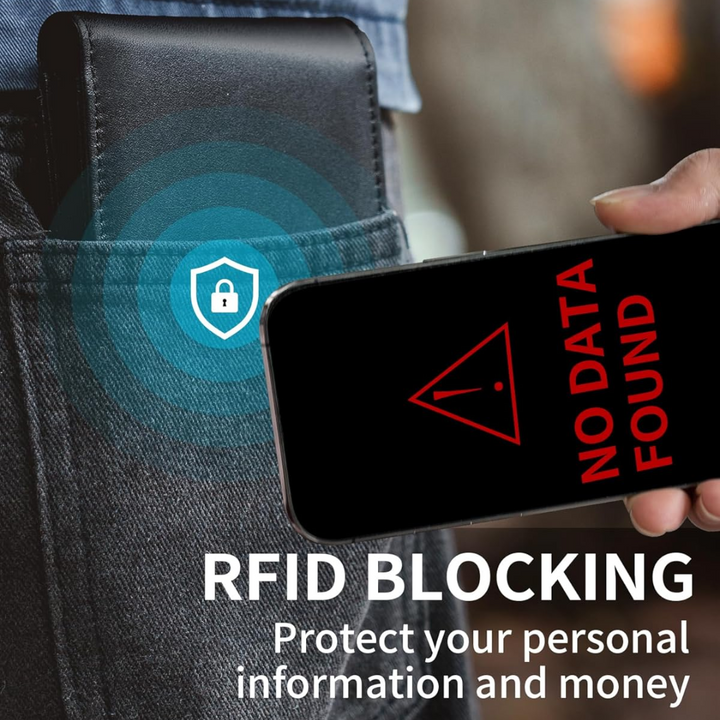 Premium genuine leather bifold wallet for men, featuring RFID blocking.