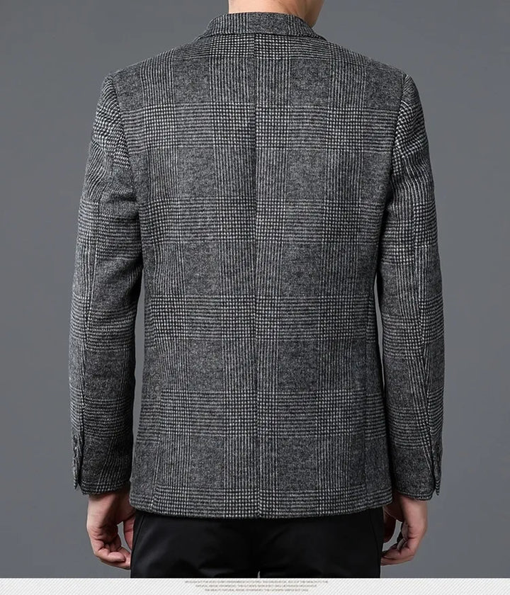 Stylish men's glen check two-button blazer for business casual & professional wear. Perfect gentleman's tailored jacket.