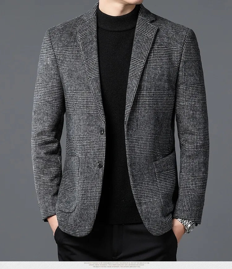 Classic men's two-button glen check blazer, a versatile tailored jacket for men's fashion, suitable for all occasions.