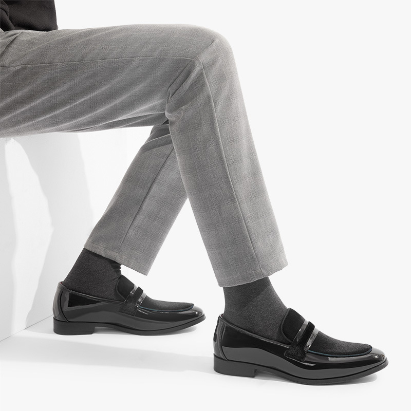 Elegant black formal loafers for men, ideal slip-on dress shoes for special occasions & professional wear.