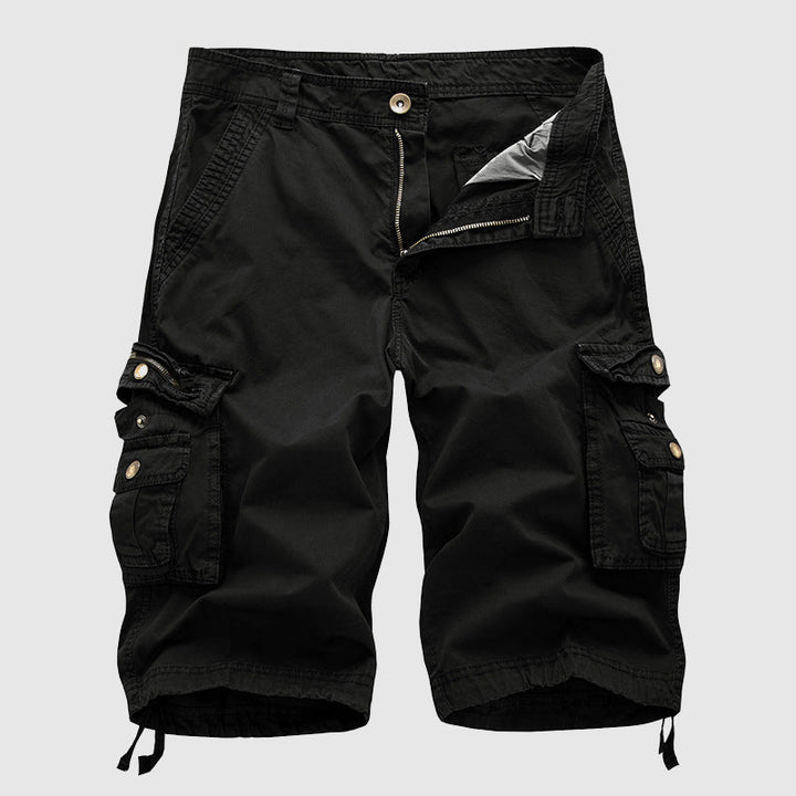 Men's utility cargo shorts showcasing multiple functional pockets, perfect for spring fashion & outdoor adventures.