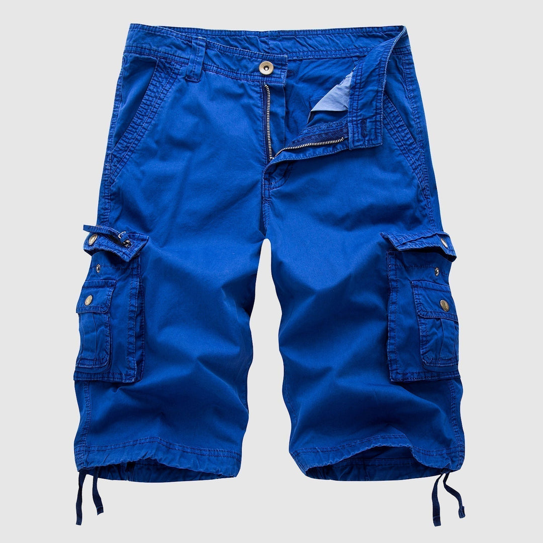 Soft fabric men's multi-pocket cargo shorts, ensuring comfort & durability for all-day versatile wear.