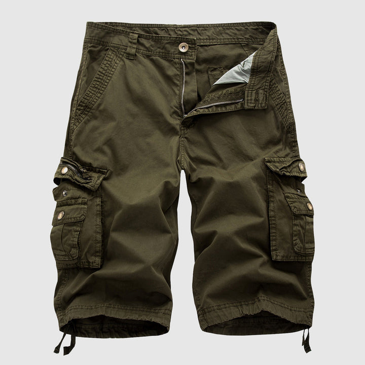 Menswear cargo shorts with adjustable hem, offering versatile styling & comfortable fit for spring and summer fashion.