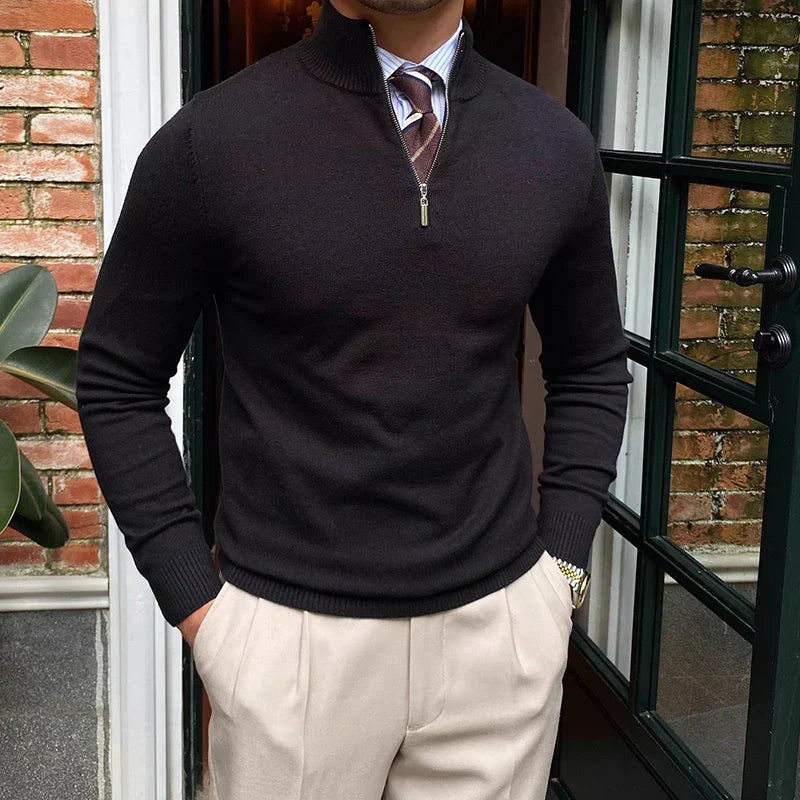 Men's half zip knit sweater, ideal for autumn & winter comfort and style.