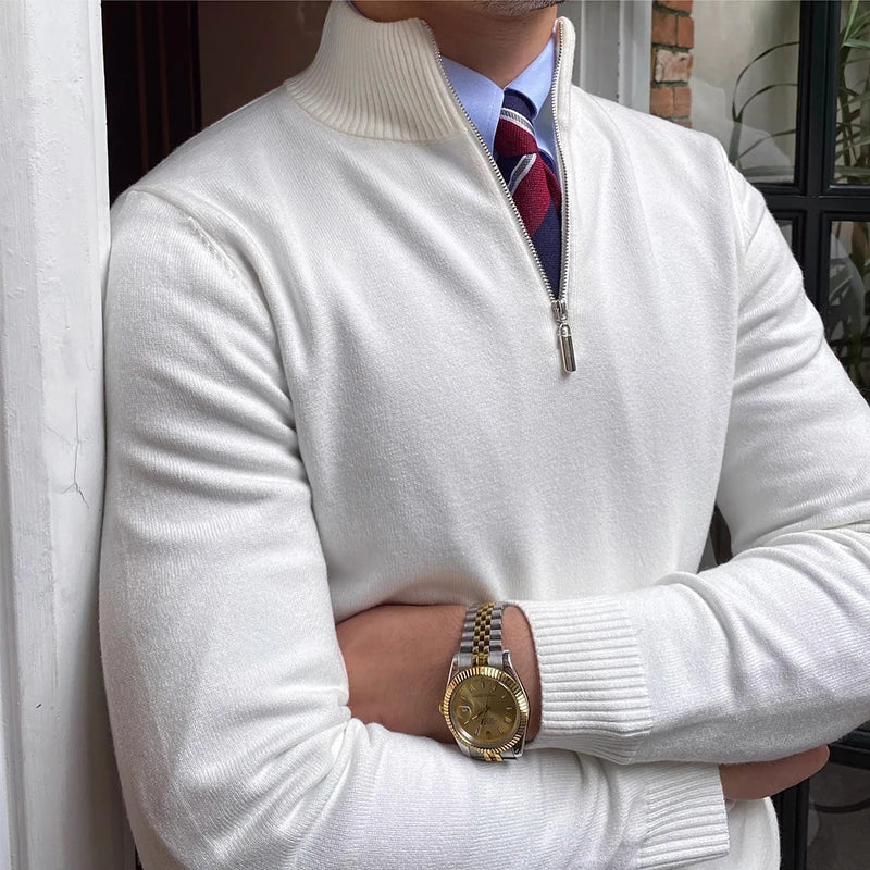 Casual men's half-zip knit sweater, perfect for layering & everyday autumn/winter fashion.