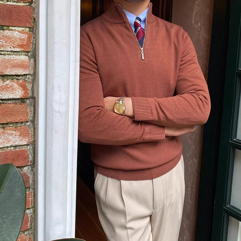 Warm & soft men's knit half zip sweater, a comfortable long sleeve pullover for autumn/winter style.