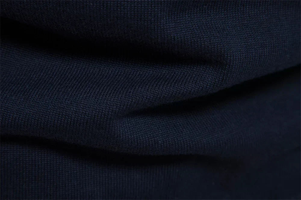 Modern men's half zip knitted sweater with eye-catching bold stripes. Great for smart casual layering in fall.
