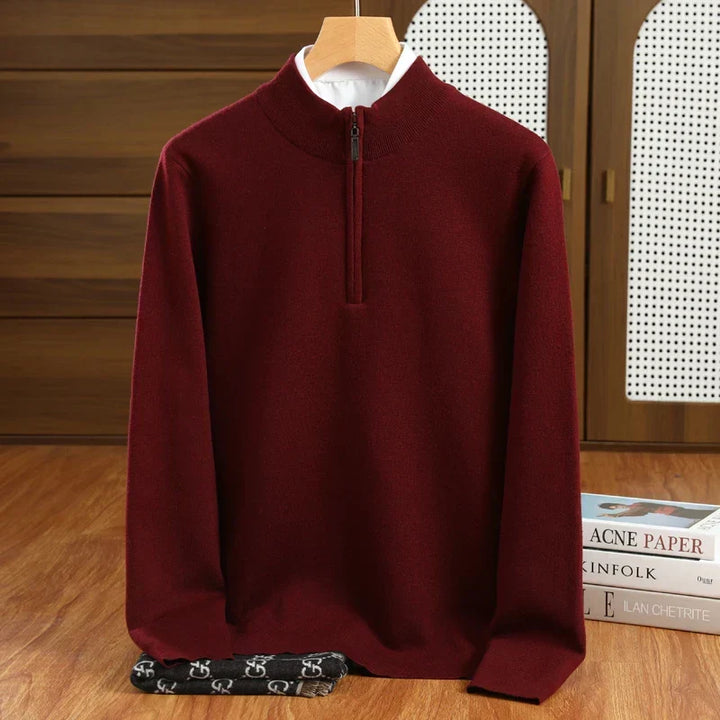 Men's half-zip mock neck sweater, perfect for smart casual & business casual outfits. Tailored fit pullover.