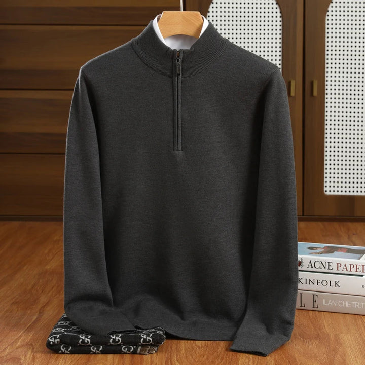 Classic men's half-zip mock neck sweater. A stylish tailored fit pullover for smart casual & everyday wear.