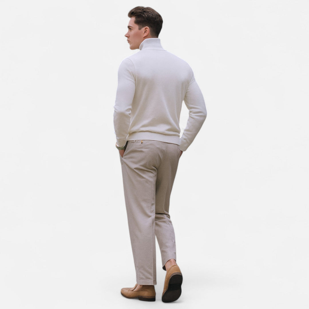 Comfortable men's half zip knit sweater for versatile smart casual layering and everyday style.