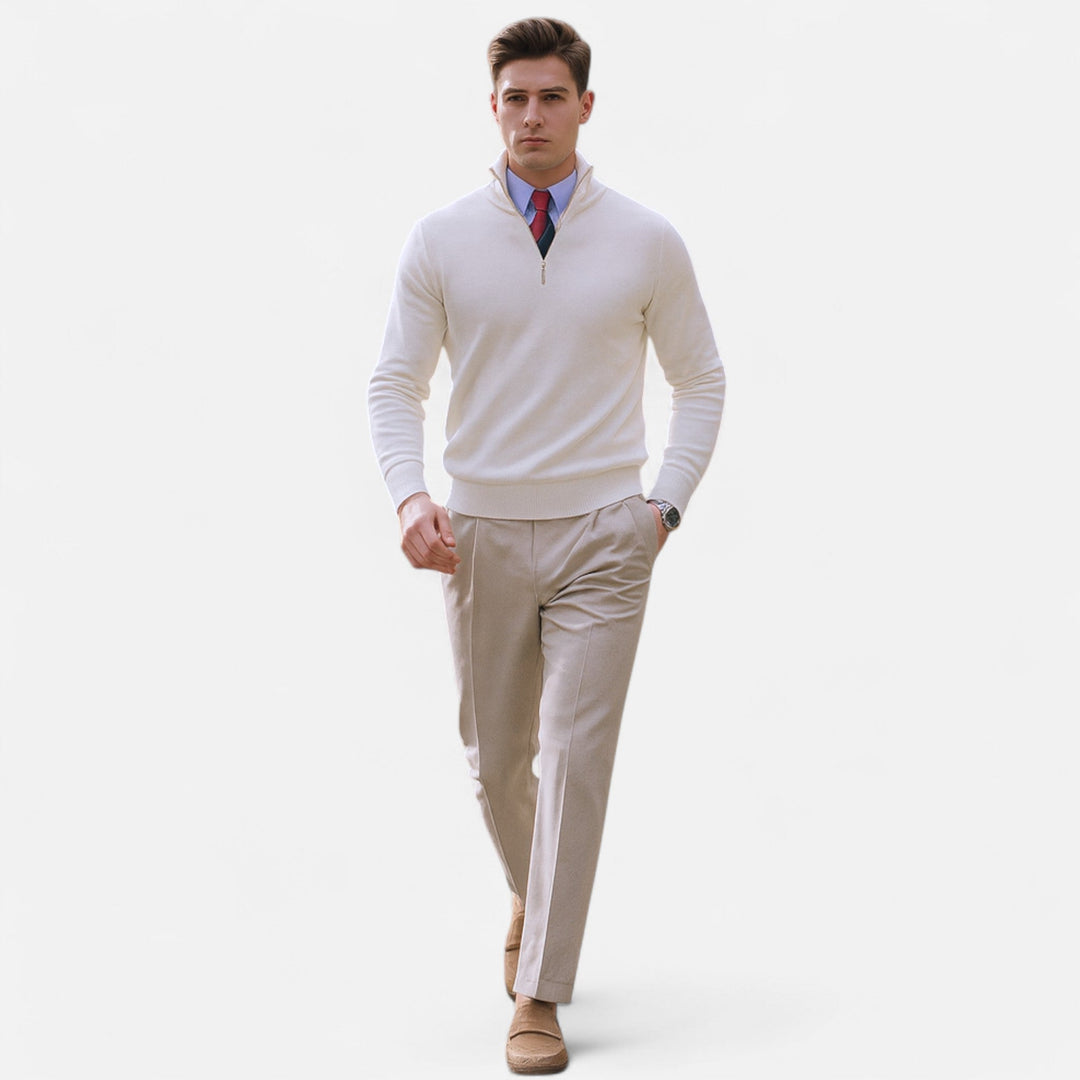 Stylish men's half-zip sweater, perfect for smart casual layering and a modern tailored look.